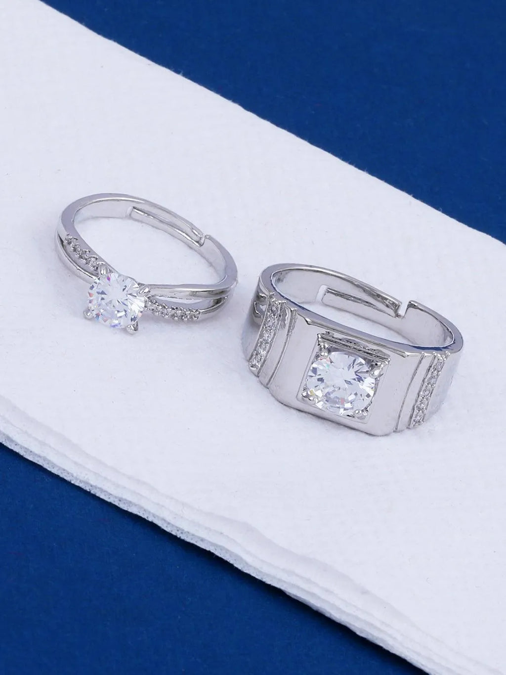 Friendship Silver Plated Crystal Couple's Ring