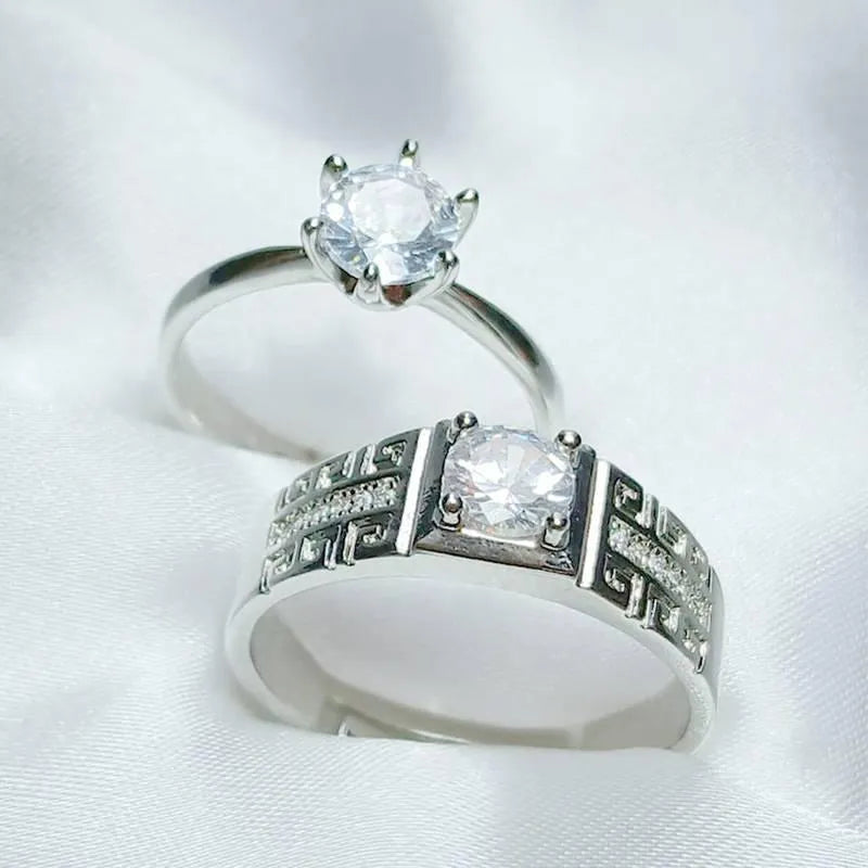 Friendship Silver Plated Crystal Couple's Ring